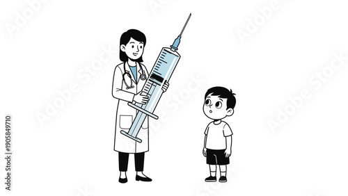 Vaccination Encounter: A medical professional and child, in an interaction highlighting health and wellness, with a sense of care and reassurance.