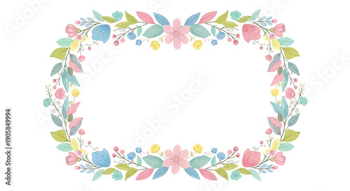 Colorful Floral Wreath with Pastel Flowers.