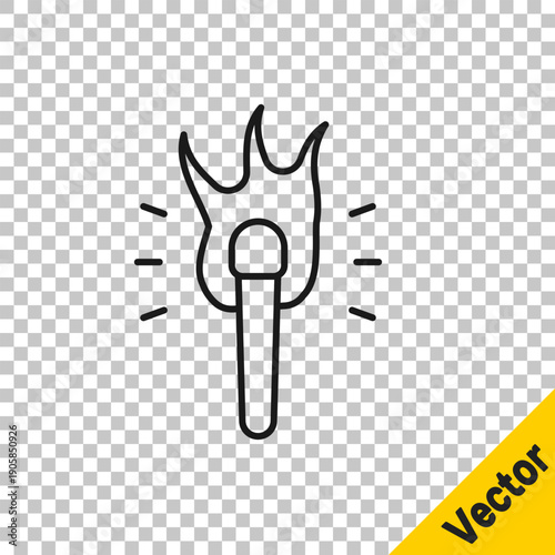 Black line Torch flame icon isolated on transparent background. Symbol fire hot, flame power, flaming and heat. Vector