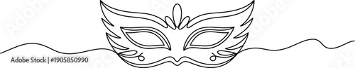 A mysterious venetian masquerade mask with feathers and strings on a white background for theatrical and fancy events