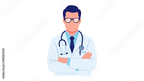 Medical Professional in Focus: A dedicated medical professional in a crisp white coat, stethoscope poised, embodies trust and expertise, signifying care and commitment. 