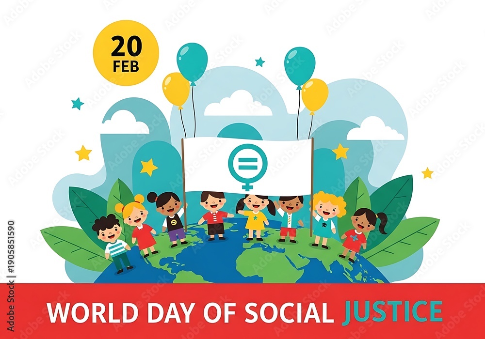 Fototapeta premium World day of social justice celebration with diverse group of people