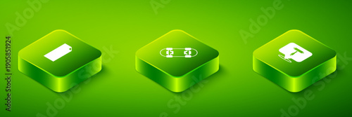 Set Isometric Skateboard, T tool and Grip tape on skateboard icon. Vector