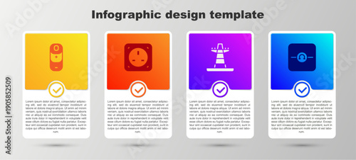 Set Battery charge, Electrical outlet, tower line and Ohmmeter. Business infographic template. Vector