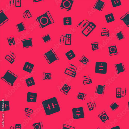 Set Electrolytic capacitor, Washer, Laptop and Ampere meter, multimeter on seamless pattern. Vector