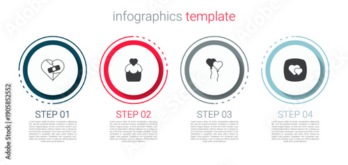 Set Healed broken heart or divorce, Wedding cake, Balloons form of and Heart. Business infographic template. Vector
