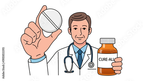 Medical professional with pill and medicine bottle: A medical professional, holding both a medicine bottle and a large pill, embodies the essence of healthcare and pharmaceutical solutions.