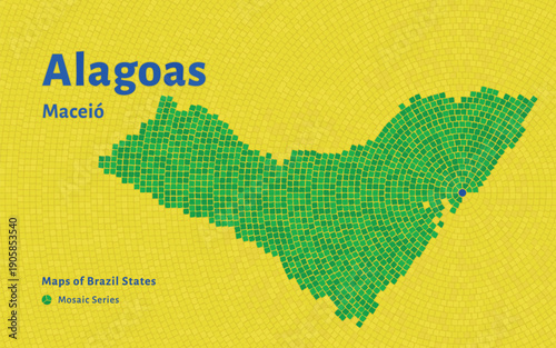 Alagoas Map in Mosaic Pattern with Capital Maceió