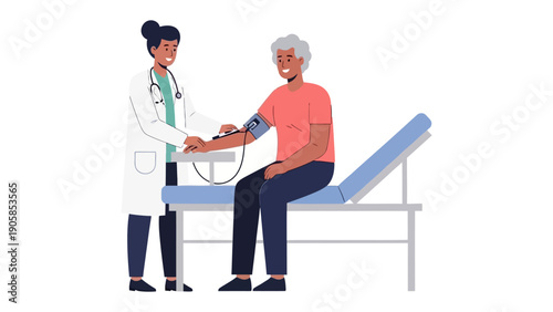 Health Check: A caring doctor takes a patient's blood pressure, offering assurance and expertise in a clinical environment. 