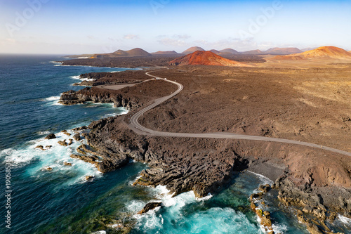 Obraz na płótnie Aerial view of Los Hervideros volcanic coast, Lanzarote, Canary Islands