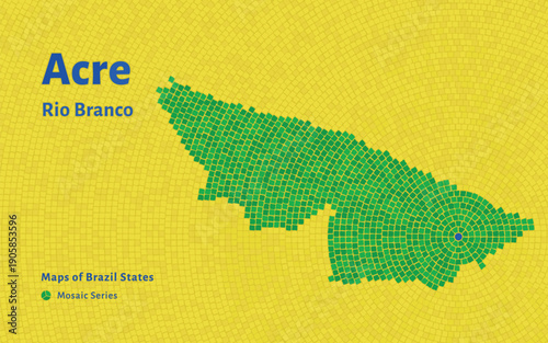 Acre Map in Mosaic Pattern with Capital Rio Branco