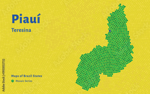 Piauí Map in Mosaic Pattern with Capital Teresina