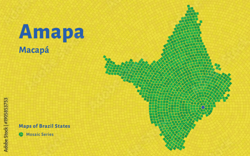 Amapá Map in Mosaic Pattern with Capital Macapá
