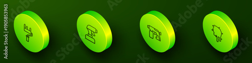 Set Isometric line Paint roller brush, spray gun, and icon. Vector