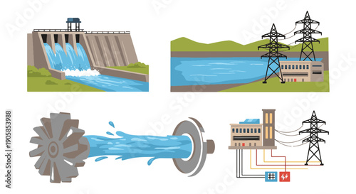 Hydropower Line art filed color clean design