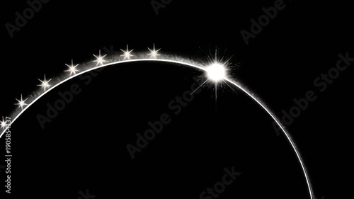 Shining eclipse abstraction with stellar details against a dark black background