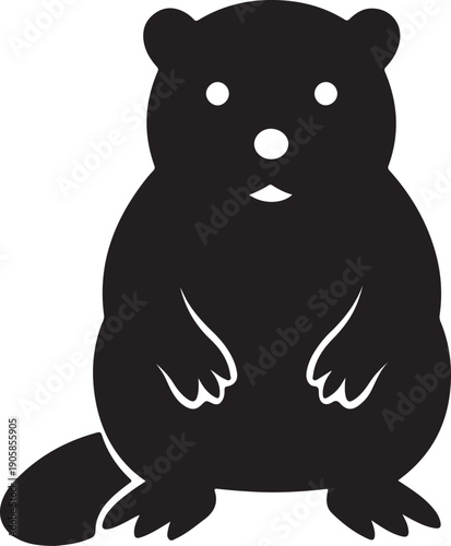 lack and white illustration of a beaver, showcasing its distinctive features and natural habitat