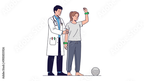 Rehabilitation session: A dedicated healthcare professional guides a patient through physical therapy, focused on recovery and well-being.