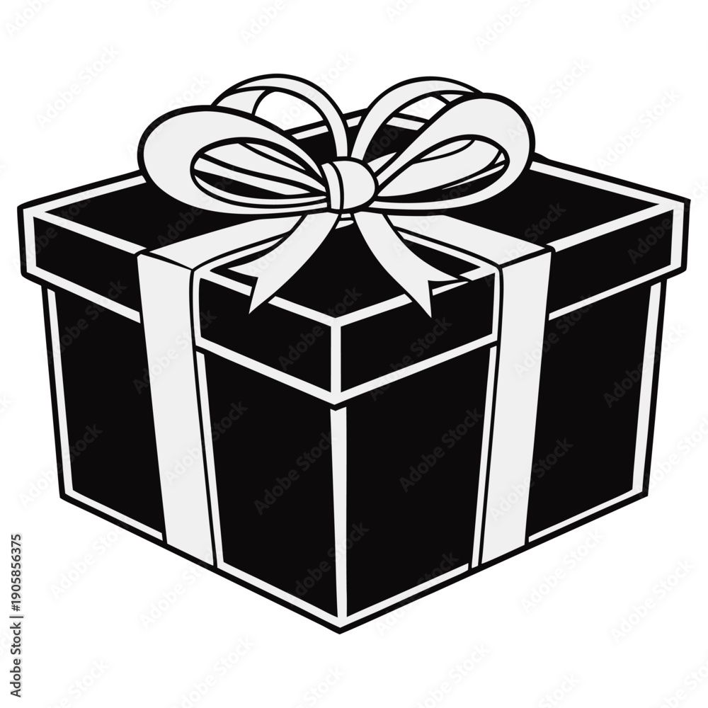 Obraz premium Gift Box with Ribbon Bow - Black Present for Celebration and Surprise