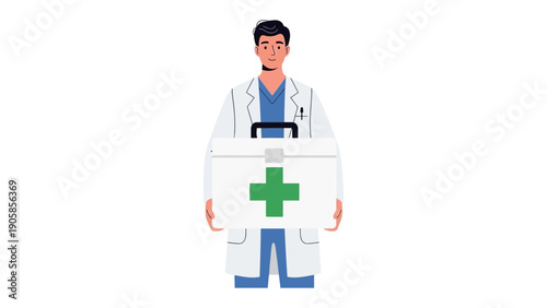 Compassionate Medical Professional: A dedicated medical professional stands with a confident posture, holding a medical kit, symbolizing health and caring.