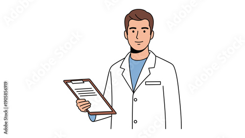 Expert's Assessment: A medical professional, poised and ready, holds a clipboard, a symbol of knowledge and dedication within the healthcare field. A simple.