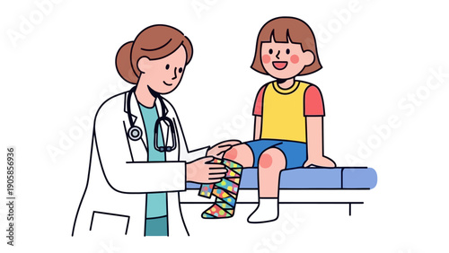 Healthcare interaction: A dedicated female doctor provides care to a young child, attentively examining the child's injury, emphasizing compassion and the value of medical support.