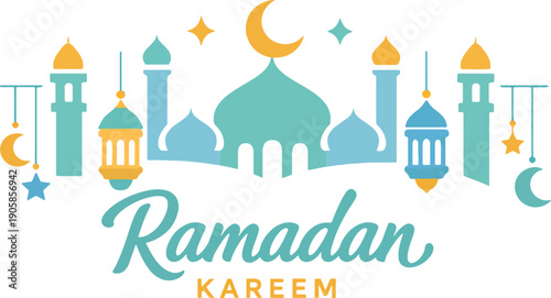 Ramadan Kareem Vector Illustration with Mosque, Lanterns and Moon – Islamic Holy Month Design