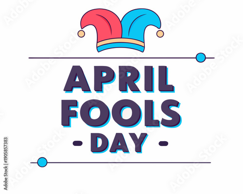 April Fools Day celebration graphic with jester hat and text on white background