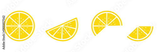 Lemon slice set, Lemon fruit icon, Vector lemon half cut logo, Yellow Lemon slice, vector illustration