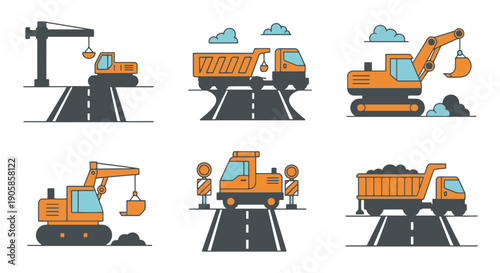 Road Construction filled color trendy design