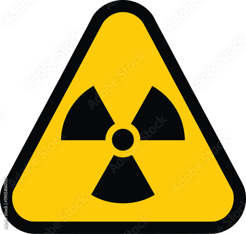 Yellow Radiation Warning Sign with Black Radioactive Symbol in Rounded Triangle for Nuclear Safety, Hazardous Material Alerts, Industrial Caution, and Scientific Laboratory Signage