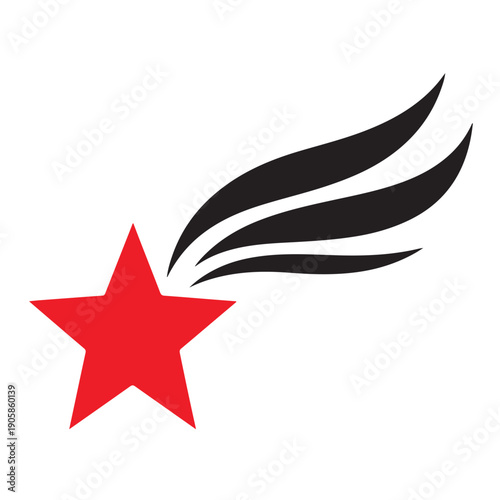 Red star graphic element with black flowing lines depicting speed and motion suitable for various designs requiring a dynamic and impactful visual representation