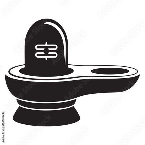 Stylized black outline drawing of traditional hindu shiva lingam with yoni base on transparent background vector art