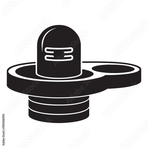 Stylized solid black silhouette drawing of traditional hindu shiva lingam with yoni base on transparent background vector art