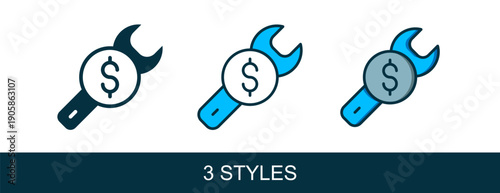 Filled outline Repair price icon isolated on white background. Dollar and wrench. Vector