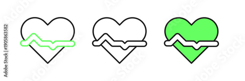 Set line Heart rate icon isolated on white background. Heartbeat sign. Heart pulse icon. Cardiogram icon. Vector