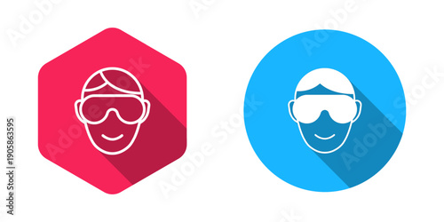 Filled and outline Eye sleep mask icon isolated with long shadow background. Sleeping mask. Vector