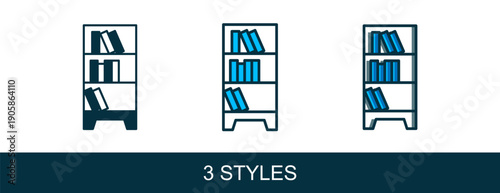 Filled outline Library bookshelf icon isolated on white background. Vector