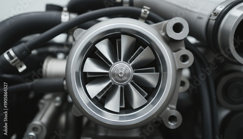 Automotive turbocharger compressor wheel aluminum impeller blades close up