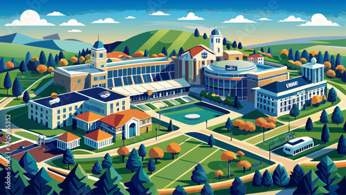 Very beautiful aerial footage approaching Penn State University’s main building, emphasizing structured campus layout, surrounding greenery, and the impressive scale of a leading American educational 