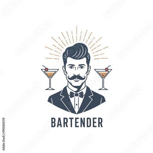 Retro vector illustration of a dapper bartender with cocktails, ideal for bar branding