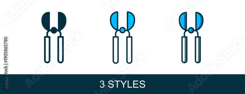 Filled outline Gardening handmade scissors for trimming icon isolated on white background. Pruning shears with wooden handles. Vector