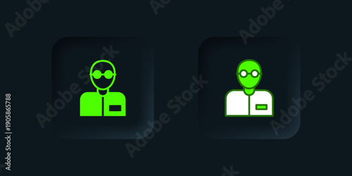 Green Teacher icon isolated on black background. Black square button. Vector