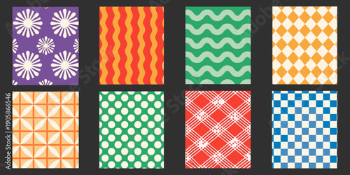 Colorful pattern swatches displayed in a grid arrangement