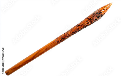 Maori Leadership Staff (Tokotoko) Cultural Symbol of Authority Isolated On White Background.