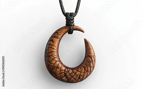 Authentic Maori Fishhook Pendant Necklace for Prosperity Isolated On White Background.