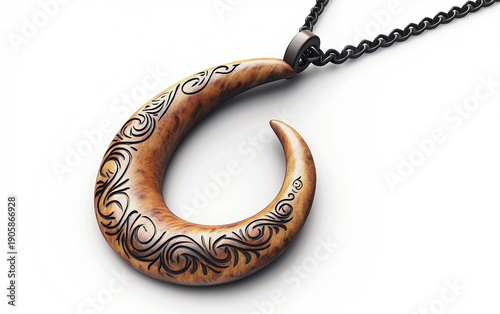 Maori Fishhook Necklace (Hei Matau) Symbolizing Good Luck Isolated On White Background.