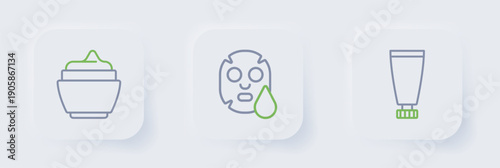 Set line Cream or lotion cosmetic tube, Facial mask and icon. Vector