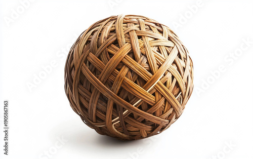 Maori Poi Ball Dance Accessory with Intricate Flax Weaving Isolated On White Background.