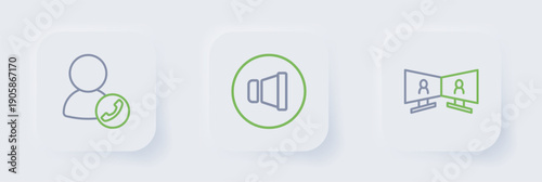 Set line Video chat conference, Speaker volume and icon. Vector